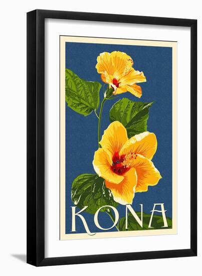 Kona, Hawaii - Yellow Hibiscus-Lantern Press-Framed Art Print