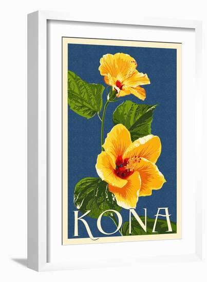 Kona, Hawaii - Yellow Hibiscus-Lantern Press-Framed Art Print