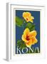Kona, Hawaii - Yellow Hibiscus-Lantern Press-Framed Art Print