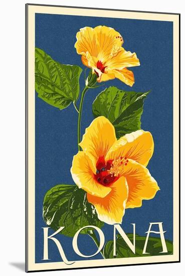 Kona, Hawaii - Yellow Hibiscus-Lantern Press-Mounted Art Print