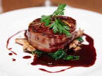 Tenderloin Steak Wrapped in Bacon with Red Sauce and Spinach-Kondor83-Photographic Print