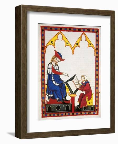 Konrad Von Wurzburg, Who Died in 1287, Dictates to a Scribe. Fol. 383R. Codex Manesse (Ca.1300)-null-Framed Giclee Print