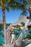 The Beautiful Woman with a Rose at a Palm Tree. Bora-Bora Tahiti-Konstik-Photographic Print