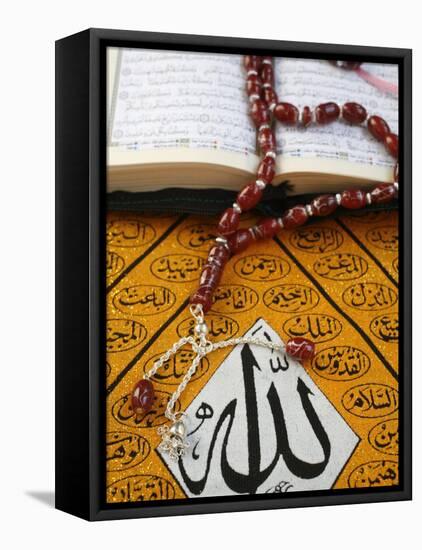 Koran, Rosary and Allah Calligraphy, Paris, France, Europe-Godong-Framed Stretched Canvas