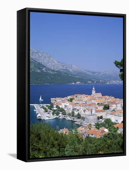 Korcula Island, Town Skyline and Coastline, Korcula, Adriactic Islands, Croatia-Steve Vidler-Framed Stretched Canvas