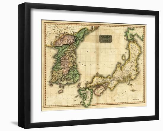 Korea and Japan - Panoramic Map-Lantern Press-Framed Art Print
