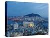 Korea, Gyeongsangnam-Do, BUSAn, View of Harbour and Lotte Tower from BUSAn Tower-Jane Sweeney-Stretched Canvas