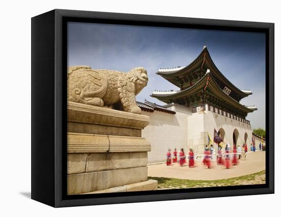 Korea, Seoul, Gyeongbokgung Palace, Haetae, a Stone Mythical Creature Infront of Gwanghwamun - the -Jane Sweeney-Framed Stretched Canvas