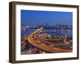 Korea, Seoul, Tukseom, Traffic on Cheongdam On-Ramp and Cheongdam Bridge, over Hangang Rvier-Jane Sweeney-Framed Photographic Print