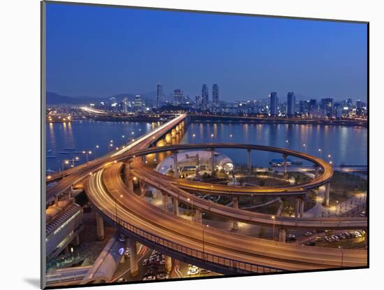 Korea, Seoul, Tukseom, Traffic on Cheongdam On-Ramp and Cheongdam Bridge, over Hangang Rvier-Jane Sweeney-Mounted Photographic Print