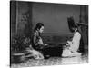 Korean Man and Woman Playing a Game Photograph - Korea-Lantern Press-Stretched Canvas