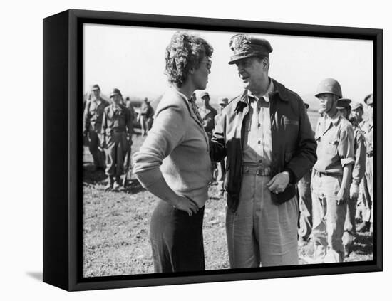 Korean War Correspondent Marguerite Higgins Speaking W. General Douglas Macarthur-null-Framed Stretched Canvas
