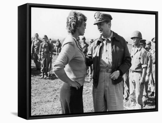 Korean War Correspondent Marguerite Higgins Speaking W. General Douglas Macarthur-null-Framed Stretched Canvas