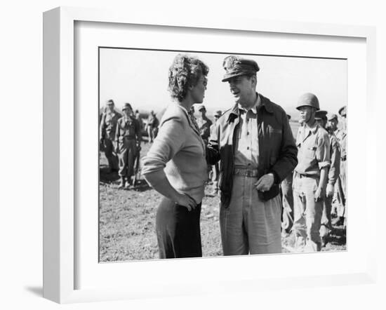 Korean War Correspondent Marguerite Higgins Speaking W. General Douglas Macarthur-null-Framed Photographic Print