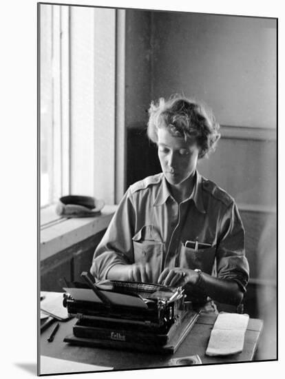 Korean War Correspondent Marguerite Higgins Typing Up a Story-Carl Mydans-Mounted Photographic Print