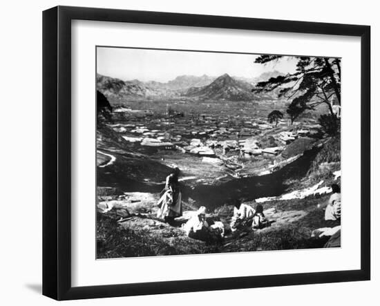 Korean Women on a Hillside, Seoul, Korea, 1900-null-Framed Giclee Print