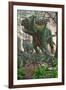 Kosmoceratops Tramples over Nesting Talos Dinosaurs While Fleeing from a Forest Fire-null-Framed Art Print