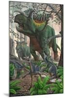 Kosmoceratops Tramples over Nesting Talos Dinosaurs While Fleeing from a Forest Fire-null-Mounted Art Print