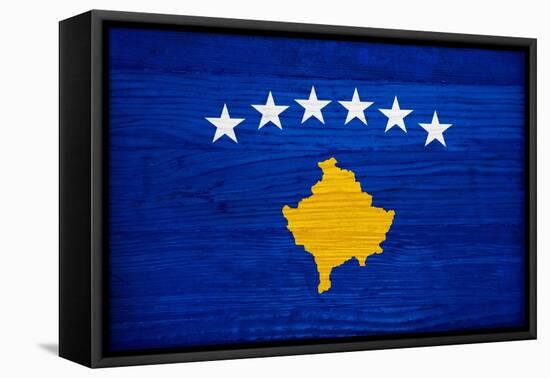 Kosovo Flag Design with Wood Patterning - Flags of the World Series-Philippe Hugonnard-Framed Stretched Canvas