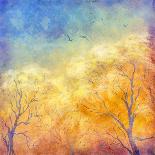 Digital Oil Painting Autumn Trees, Flying Birds-kostins-Art Print
