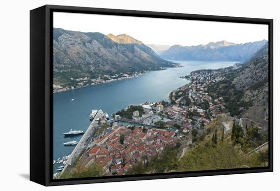 Kotor Old Town, Marina and Fortifications at Dawn with View of the Bay of Kotor-Charlie Harding-Framed Stretched Canvas