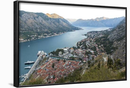 Kotor Old Town, Marina and Fortifications at Dawn with View of the Bay of Kotor-Charlie Harding-Framed Photographic Print