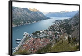 Kotor Old Town, Marina and Fortifications at Dawn with View of the Bay of Kotor-Charlie Harding-Framed Photographic Print