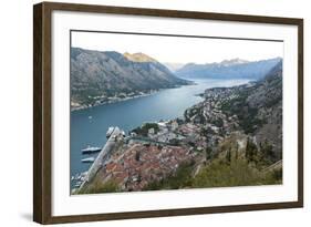 Kotor Old Town, Marina and Fortifications at Dawn with View of the Bay of Kotor-Charlie Harding-Framed Photographic Print