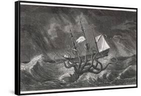 Kraken Attacking a Sailing Vessel During a Storm-E. Etherington-Framed Stretched Canvas