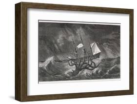 Kraken Attacking a Sailing Vessel During a Storm-E. Etherington-Framed Photographic Print