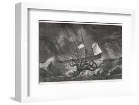 Kraken Attacking a Sailing Vessel During a Storm-E. Etherington-Framed Photographic Print