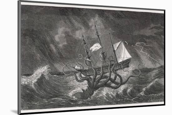 Kraken Attacking a Sailing Vessel During a Storm-E. Etherington-Mounted Photographic Print