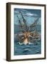 Kraken Attacking Ship-Lantern Press-Framed Art Print