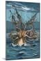 Kraken Attacking Ship-Lantern Press-Mounted Art Print