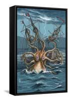 Kraken Attacking Ship-Lantern Press-Framed Stretched Canvas