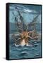 Kraken Attacking Ship-Lantern Press-Framed Stretched Canvas