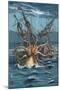 Kraken Attacking Ship-Lantern Press-Mounted Art Print