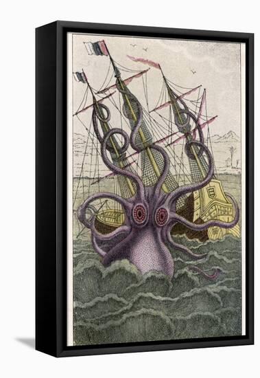 Kraken Attacks a Sailing Vessel-Denys De Montfort-Framed Stretched Canvas