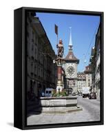 Kramgasse and the Zeitglockenturm, Bern, Bernese Mittelland, Switzerland-Gavin Hellier-Framed Stretched Canvas