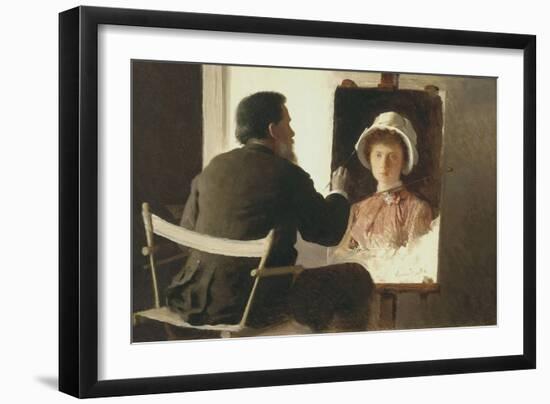 Kramskoy Painting a Portrait of His Daughter, 1884-Ivan Nikolayevich Kramskoi-Framed Giclee Print