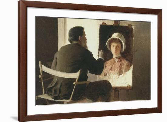 Kramskoy Painting a Portrait of His Daughter, 1884-Ivan Nikolayevich Kramskoi-Framed Giclee Print