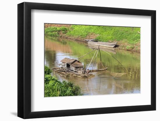 Kratie, Cambodia. Floating Vietnamese houseboat on the Mekong River in Kratie, Cambodia.-Yvette Cardozo-Framed Photographic Print