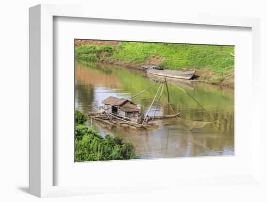 Kratie, Cambodia. Floating Vietnamese houseboat on the Mekong River in Kratie, Cambodia.-Yvette Cardozo-Framed Photographic Print