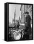 Kremlin Motorcycle Police Escort Waiting For Harold Macmillan Visiting Khrushchev-Howard Sochurek-Framed Stretched Canvas