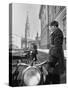 Kremlin Motorcycle Police Escort Waiting For Harold Macmillan Visiting Khrushchev-Howard Sochurek-Stretched Canvas