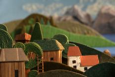 Countryside Houses with Mountains in Background-KREUS-Photographic Print