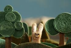 Woods Closeup with Deer and Bird on the Tree - Stylized Alpine Landscape Made of Wool-KREUS-Photographic Print