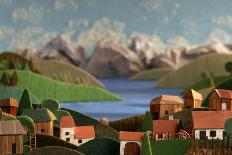 Mountains Panorama with Deer - Alpine Landscape Made of Wool-KREUS-Stretched Canvas