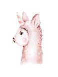 Cute Watercolor Llama, Alpaca Illustration Isolated on White. Llama Print Ethnic Blanket, Flowers W-Kris_art-Photographic Print