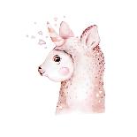 Cute Watercolor Llama, Alpaca Illustration Isolated on White. Llama Print Ethnic Blanket, Flowers W-Kris_art-Framed Photographic Print